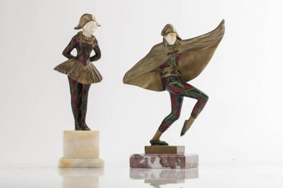  GERARD (Xxè) 
Suite de deux chryséléphantines en bronze patiné polychrome et ivoire...