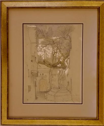  Gustave BOURNICHON (1818 - 1878) 
Alger rue de la Casbah 1849 
Crayon, aquarelle...