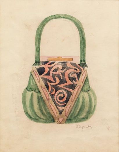  ROZANOVA Olga Vladimirovna (1886-1918). 
Deux projets de sac à main. 
Aquarelle...