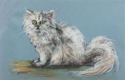  KOEVA-EHLINGER Radka (1937-?). 
Le chat. 
Pastel sur papier, signé en bas à gauche...