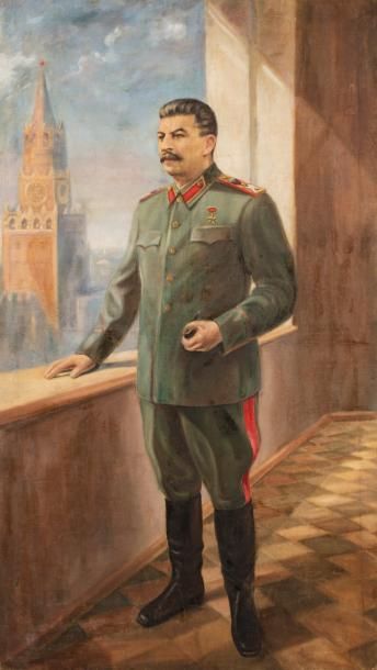  RESHETNIKOV Féodor Pavlovitch (1906-1988), attribué à. 
Portrait de Staline devant...