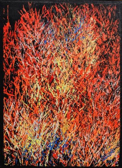Reggie SULTAN Reggie SULTAN 
Bushfire dreaming, 2015 Huile sur toile. 37 x 25 cm