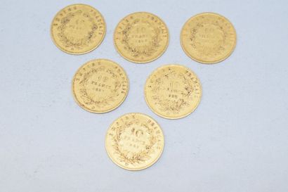 null 6 pièces en or :

5 pièces de 10 Francs Napoléon III tête nue, Paris,1856 x2,...