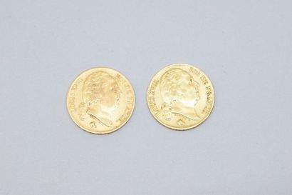 null 2 pièces de 20 Francs or Louis XVIII (buste nu), Paris, 1817 au coq, 1824 à...
