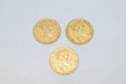 null 3 pièces en or de 20 Francs Napoléon III tête laurée, BB, 1864, 1866 et Paris,...