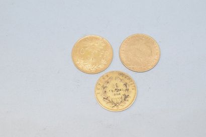 null Monnaies en or étrangères et françaises : 

- Pièce en or de 10 Francs Suisse,...
