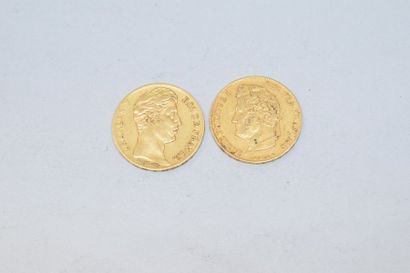 null Deux pièces en or :

- Pièce en or de 20 Francs Charles X, Paris, à l'ancre,...