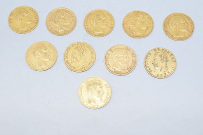 null Lot de 10 pièces en or comprenant : 

20 francs Napoléon III Empire français...