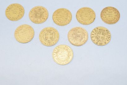 null Lot de 10 pièces en or comprenant : 

20 francs Napoléon III Empire français...