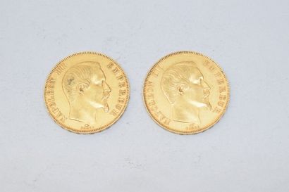 null Deux pièces en or de 50 francs Napoléon III tête nue - Empire Français,

- 1857...