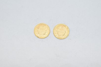 null Deux pièces en or 10 francs Cérès IIIème République 1899 A.

TB à TTB.

Poids...