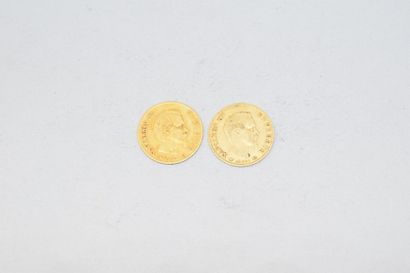 null Deux pièces en or de 10 francs Napoléon III tête nue,

- 1859 A TB à TTB.

-...