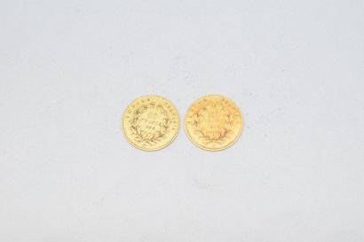 null Deux pièces en or de 10 francs Napoléon III tête nue,

- 1859 A TB à TTB.

-...