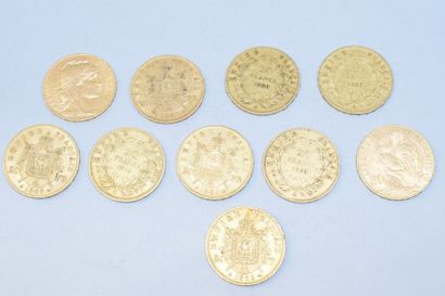 null Lot de dix pièces en or comprenant : 

20 francs Napoléon III Empire français...