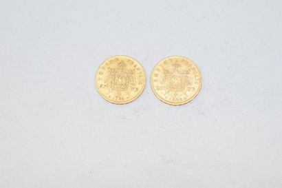 null Deux pièces en or de 20 francs Napoléon III tête laurée. 1865 BB - 1866 A -...