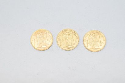 null Trois pièces en or de 20 francs " Génie ". 1877 A - 1886 A - 1895 A. 

TB à...