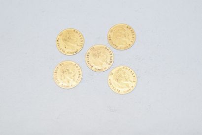 null Ensemble de cinq pièces en or de type 5 francs Napoléon III 

Tête laurée

Avers...
