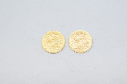 null Deux pièces en or d'un souverain George V.

- 1911 TTB à SUP.

- 1913 TTB à...