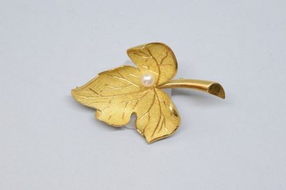 null Broche en or jaune 18k (750) figurant une fleur retenant une perle. 

Poids...