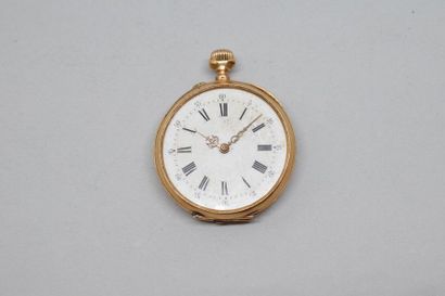 null Montre de gousset en or jaune 18k (750), cadran émaillé blanc, chiffres romains...