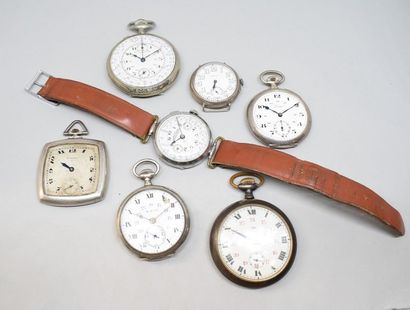 null Lot de six montres de gousset boitiers en acier, on y joint une montre bracelet,...