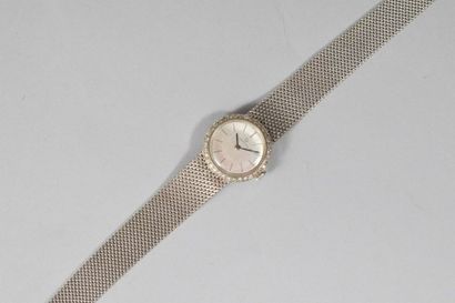 null Montre bracelet de dame en or gris 18k (750), cadran à fond gris et index bâton,...