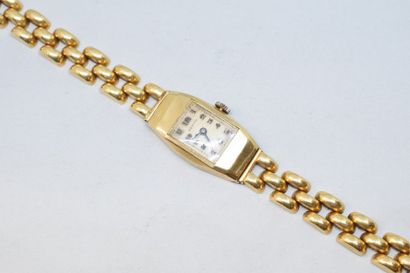 null Montre bracelet de dame en or jaune 18k (750), cadran rectangulaire, chiffres...