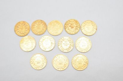 null Lot composé de 12 pièces Napoléon III tête nue

2 x 1857 A ; 1856 A ; 2 x 1855...