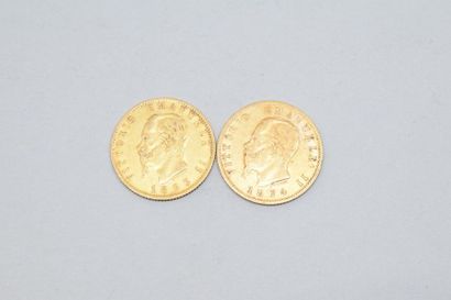 null Lot composé de 2 pièces en or de 20 Lires Vittorio Emanuele II (1874 et 1863)

Poids...