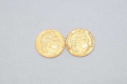 null Lot composé de 2 pièces de 20 francs Cérès (1851 A )

Poids : 12.8 g

TTB