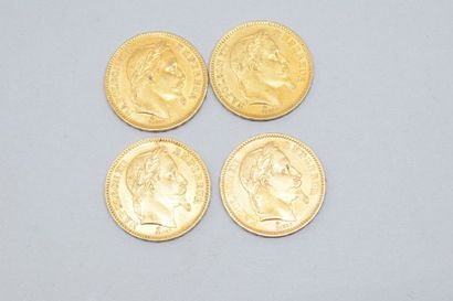 null Lot composé de 4 pièces de 20 francs Napoléon III tête laurée (1866 A ; 1865...