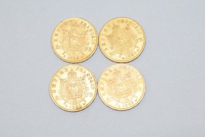 null Lot composé de 4 pièces de 20 francs Napoléon III tête laurée (1866 A ; 1865...