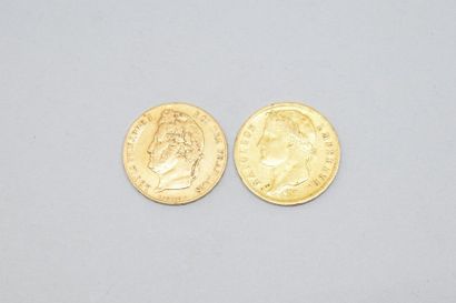 null Lot composé de 2 pièces en or de 20 francs :

- Pièce Napoléon 1813 A

- Pièce...
