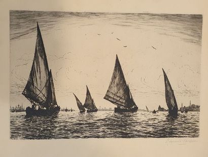 null Lot comprenant : 

WERY Émile Auguste (1868-1935)

Bretonne devant la mer

Lithographie...