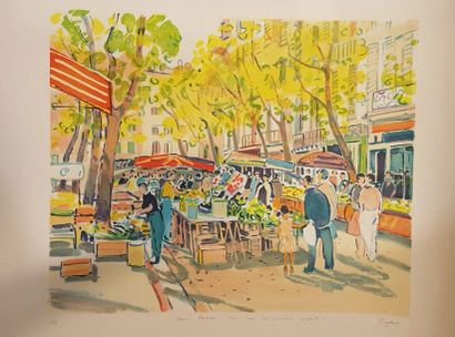 null Lot de trois lithographies :



GODET Pierre (né en 1940)

Marché de Provence

Lithographie,...