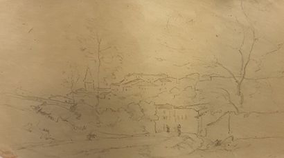 CHENU Fleury (1833-1875) 
Paysage au clocher...