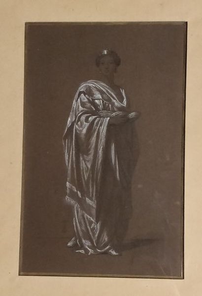 null ÉCOLE FRANÇAISE DU XIXe siècle, 

Reine lisant, 1857, 

crayon noir et craie...