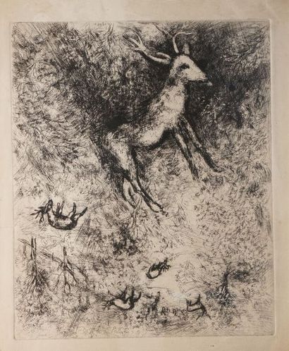  CHAGALL Marc, 1887-1985 
Le cerf malade 
eau-forte en noir (insolation, petite rousseur...