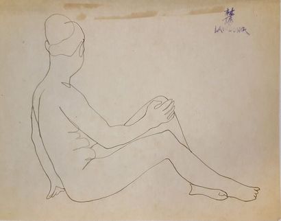  LAM-DONG (1920-1987) 
 
Nus féminins assis, 
 
Deux dessins à l'encre brune ou noire...