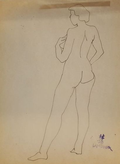  LAM-DONG (1920-1987) 
 
Nus féminins, 
 
Deux dessins à l'encre brune ou noire (insolation),...