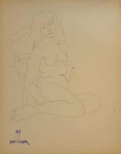  LAM-DONG (1920-1987) 
 
Nus féminins, 
 
Deux dessins à l'encre brune ou noire (légère...