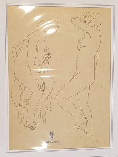  LAM-DONG (1920-1987) 
Nus féminins en pied 
Cinq dessins à l'encre sur calque 
Tampon...