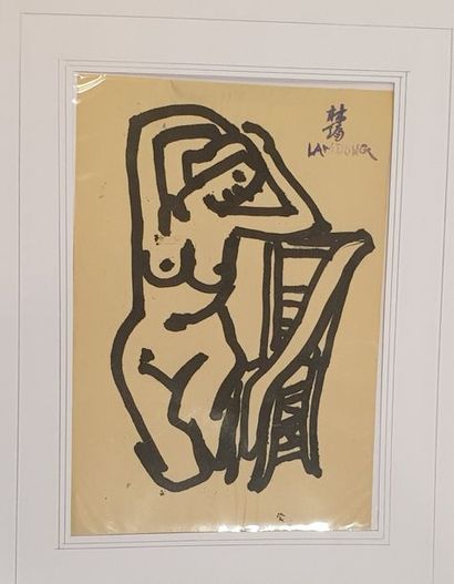  LAM-DONG (1920-1987) 
Nus féminins, 
deux dessins au feutre sur papier et un dessin...
