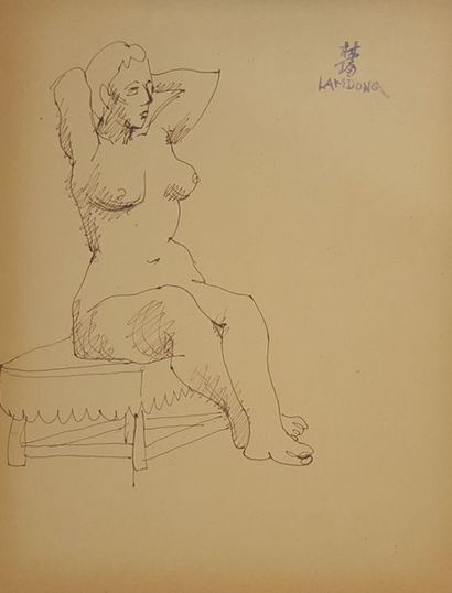  LAM-DONG (1920-1987) 
 
Nus assis et allanguis, 
 
Deux dessins à l'encre brune...