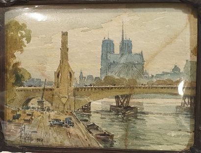  LEVERD René (1872-1938), 
Notre dame de Paris, 
aquarelle, signé en bas à gauche...