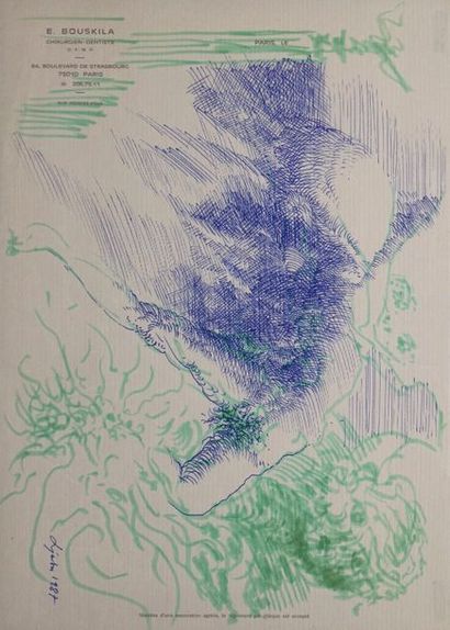  LJUBA, 1934-2016 
Sans titre, 1987 
dessin au stylo bille bleu et feutre vert sur...
