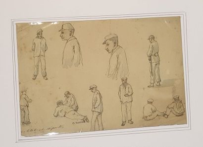  Lot de cinq dessins sur papier dont : 
 
OSMOND Robert (1826-1908) 
12 personnages...
