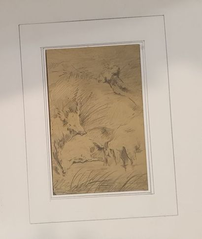  Lot de quatre dessin au crayon, mine de plomb et fusain : 
 
LEMIRE Achille (1825-?),...
