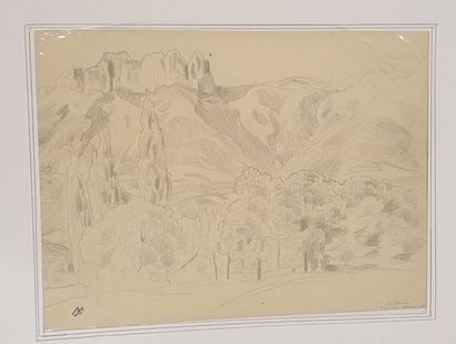 null Lot de quatre dessins au crayon et à la mine de plomp :

MENARD René (1862-1930), 
paysage...