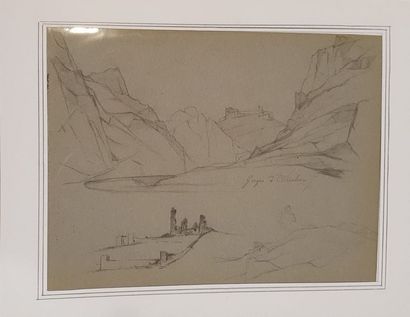 null Lot de quatre dessins au crayon et à la mine de plomp :

MENARD René (1862-1930), 
paysage...